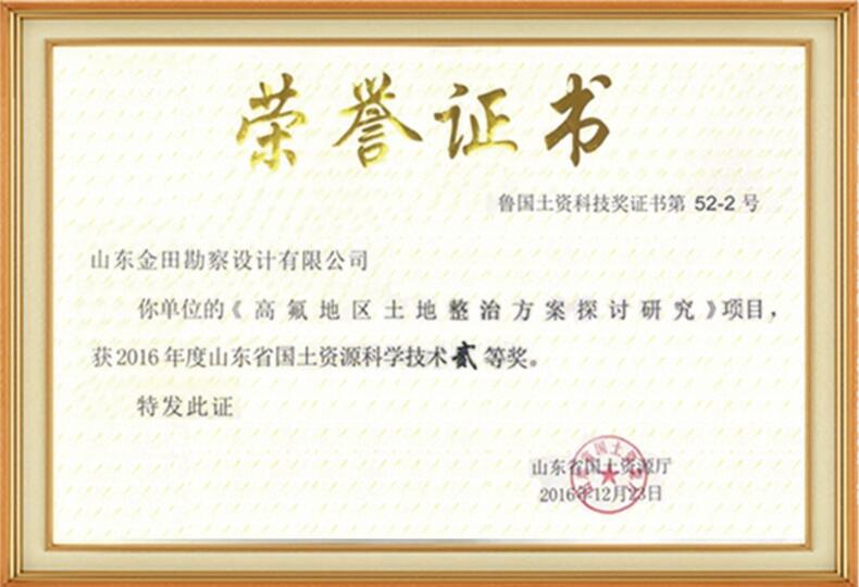 山東省國土資源科學(xué)技術(shù)二等獎(jiǎng)