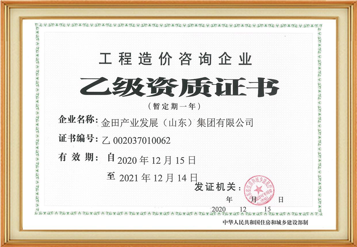 工程造價(jià)咨詢資質(zhì)證書